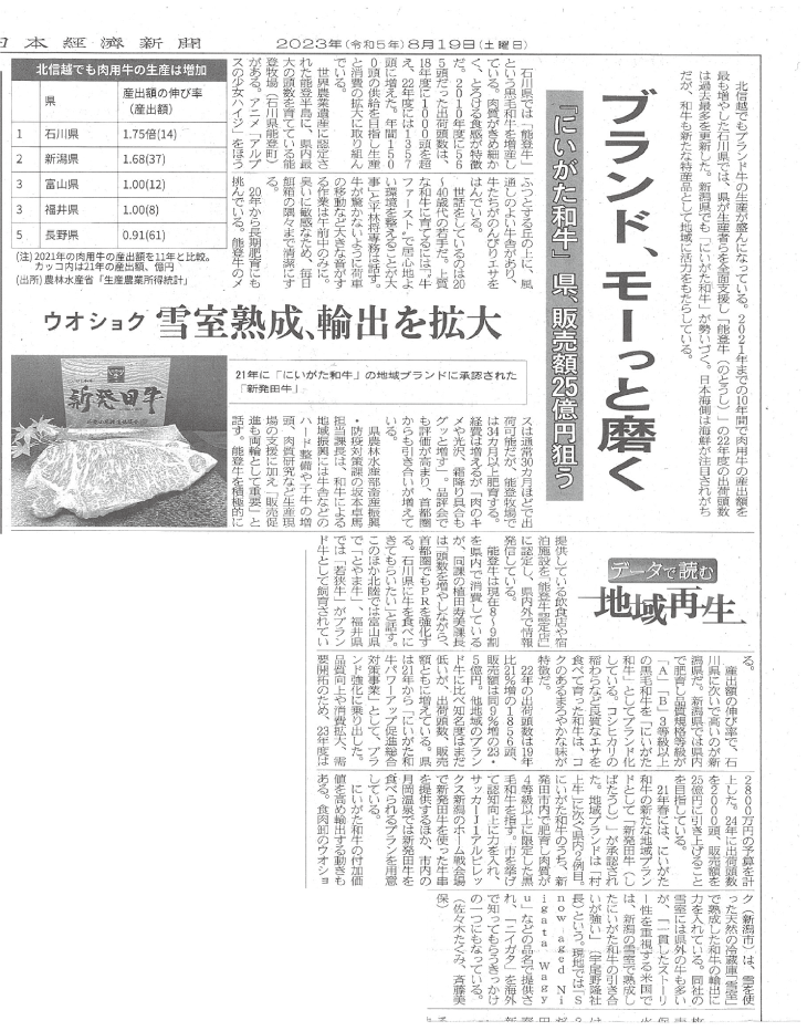 2023.8.19日本経済新聞(和牛輸出)切り抜き